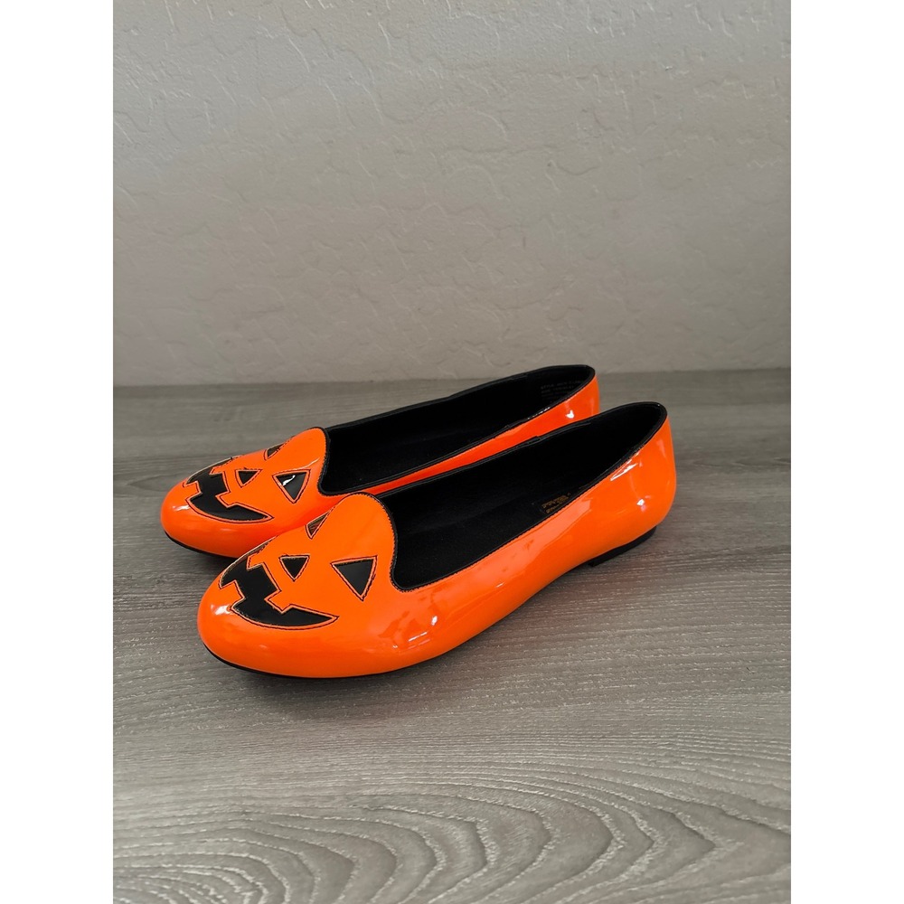 Strange Cvlt Halloween Edition Jack O Lantern Flat Orange Patent Shoes Size 10